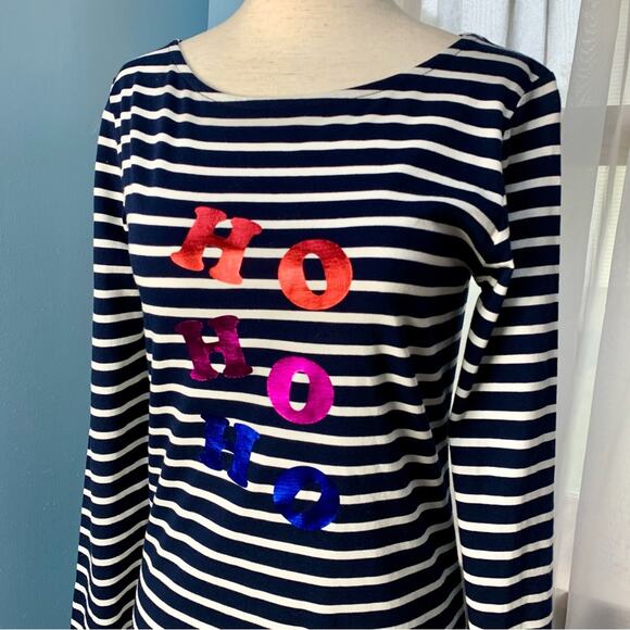 NWT Boden Breton "Ho Ho Ho" Navy Striped Top Size 4 - Picture 4 of 9